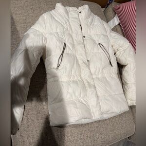 H&M White Hooded Puffer Jacket | Drawstring Waist | Cozy Winter Coat Small GUC